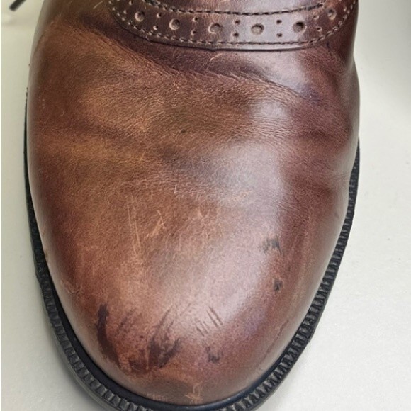 Men’s Golf Shoe Oxford Sz 10 1/2 M Bn Leather Soft Spikes Plain Toe Flaw FootJoy - Picture 11 of 15